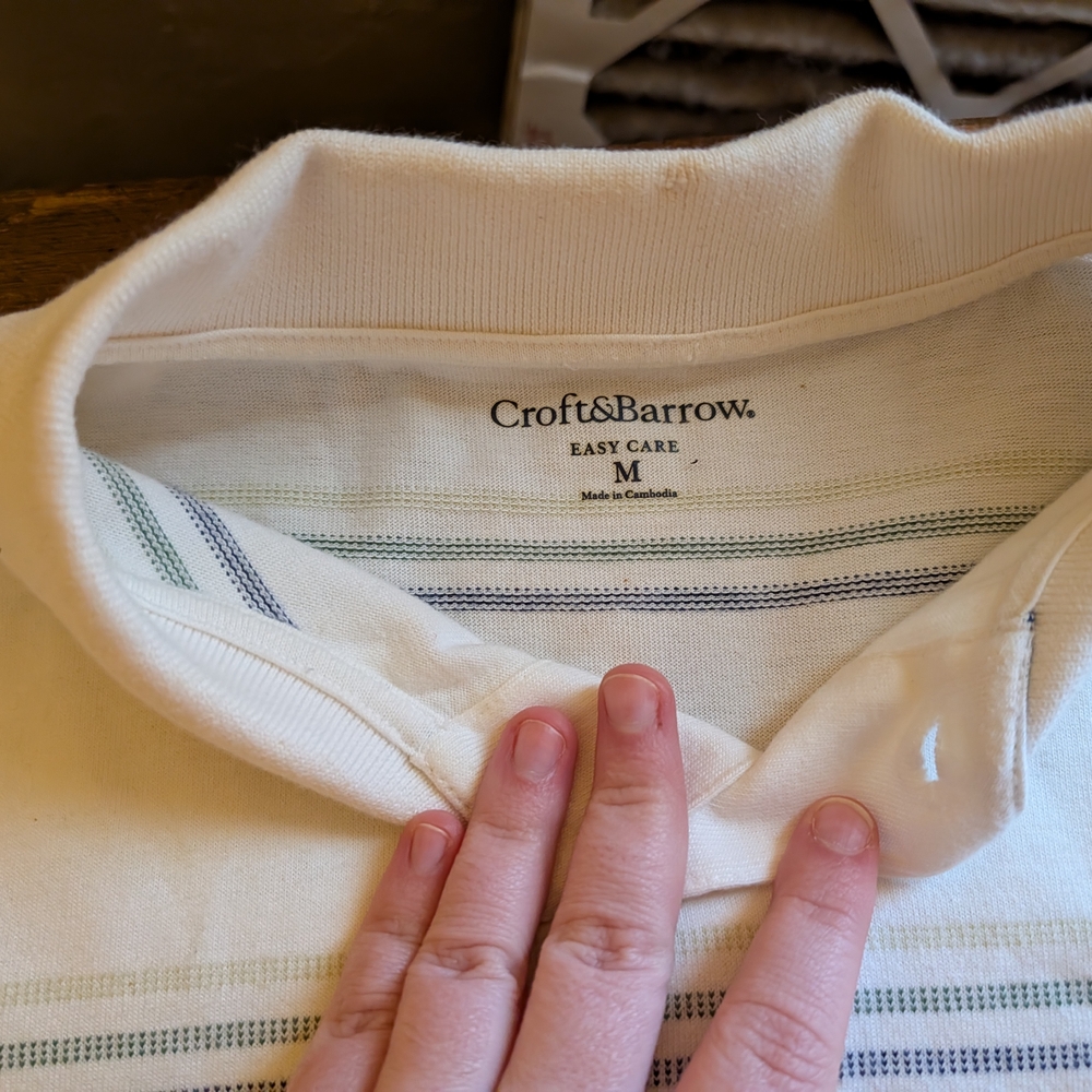 Croft & Barrow Cream Polo with Green and Blue Stripes